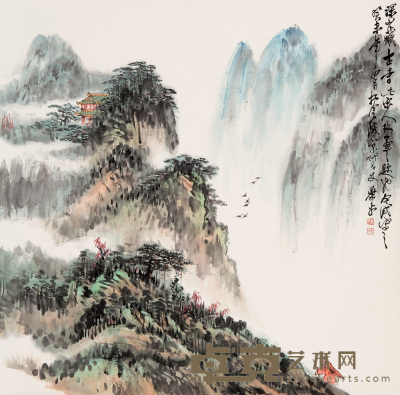 萧平 癸未（2003年）作 深山藏古寺 立轴 69×70cm
