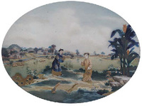 18th Century An export reverse glass painting