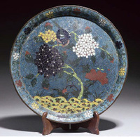 17th Century A cloisonne blue-ground enamelled dish