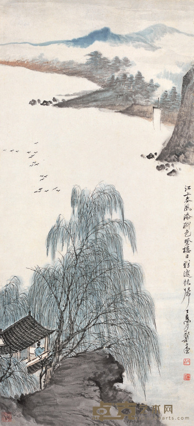 郑午昌 丁亥（1947年）作 江上春风 立轴 59×26.8cm