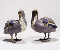 18th Century A pair of cloisonne quail formed censers