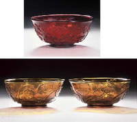 18th Century A pair of transluscent amber glass bowls