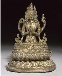 17th Century A Tibetan gilt-bronze figure of Avalokitesvara in the form of Sadakari