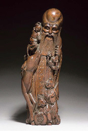 19th Century A large bamboo figure of Shoulao