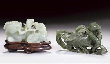 19th Century A celadon jade mythical animal group