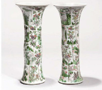 Kangxi A Pair of Famille verte gu vases