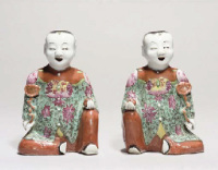 18th Century A Pair of famille rose figures of boys