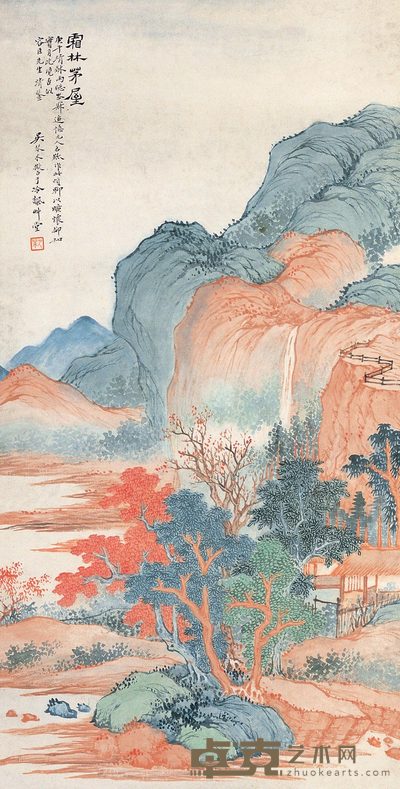 吴琴木 庚午(1930年)作 霜林茅屋 立轴 65.5×33.2cm