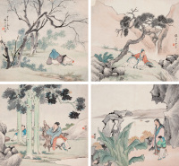黄山寿 甲申（1884年）作 人物 四屏