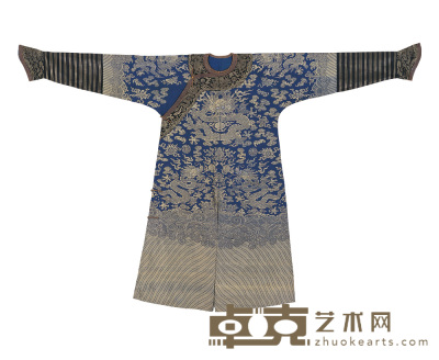 清晚期 蓝地织龙纹袍服 213×133cm