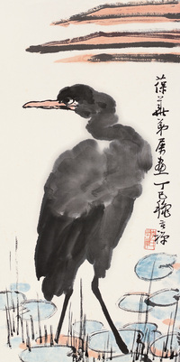 李苦禅 丁巳（1977年）作 苍鹭 立轴