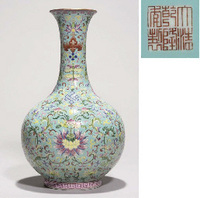 A FAMILLE ROSE TURQUOISE-GROUND BOTTLE VASE