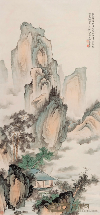 陈少梅 丁亥（1947年）作 苍松古人图 立轴 127×59.5cm