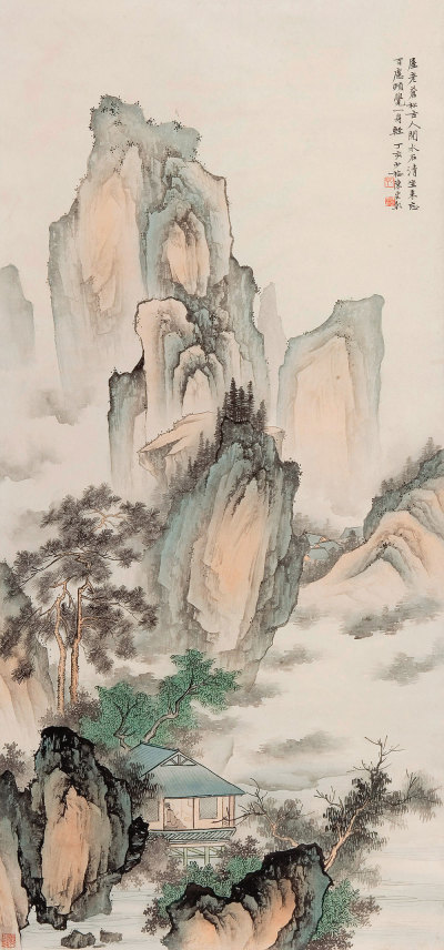 陈少梅 丁亥（1947年）作 苍松古人图 立轴
