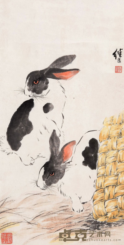 刘继卣 双兔 立轴 66×33.5cm