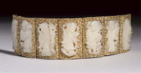 19TH CENTURY A SILVER-GILT AND JADE BRACELET