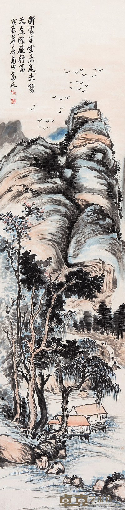 高峻 戊辰（1928年）作 山水 立轴 136×43cm