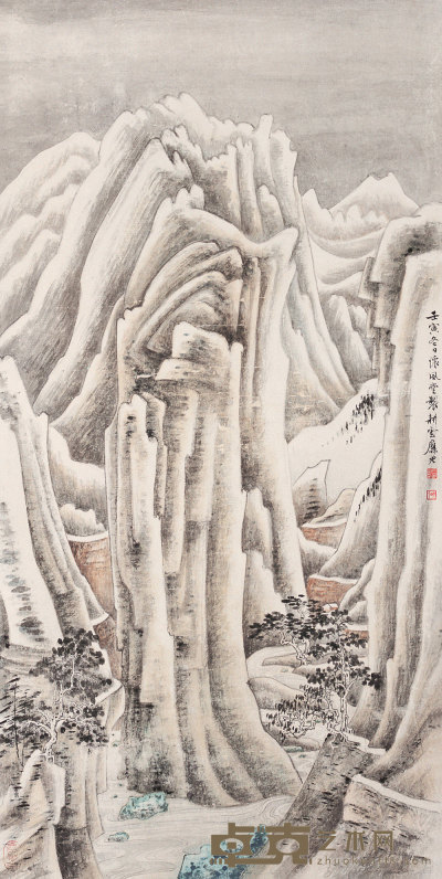 糜耕云 壬寅（1962年）作 雪涧 立轴 79.6×39.8cm