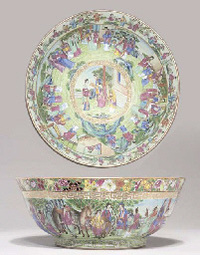 19th century A Cantonese famille rose punch bowl