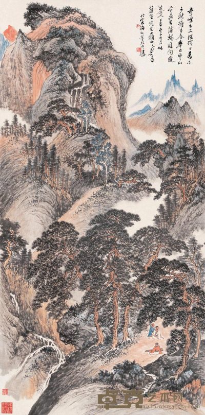 郑午昌 乙酉（1945年）作 松风琴韵 立轴 107.5×53.5cm
