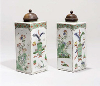 Kangxi A similar pair of famille verte square sectioned jars