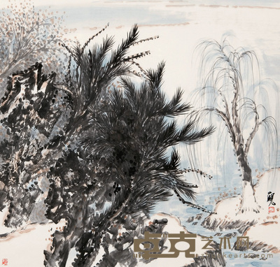 崔见 山水 镜心 69×69cm