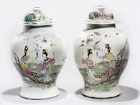 19th century Two famille rose vases and covers