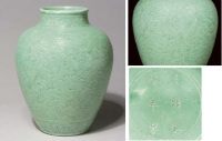 A green glazed ovoid jar