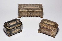 19th Century Two lacquer and gilt export tea caddys and covers