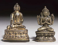 16th Century A Tibetan gilt bronze figure of Aksobhya