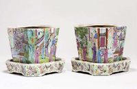 19th Century A pair of Cantonese square sectioned jardinieres and stands