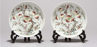 20th Century A pair of famille rose ruby-back ‘nine peaches’ saucer-dishes