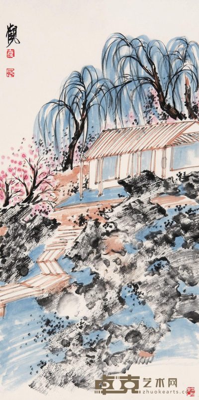 崔见 园林 镜心 68×34cm