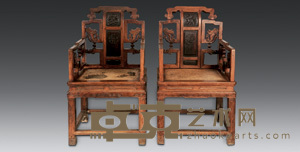 清 民府太师椅（一对） 56×46×102cm
