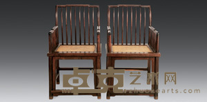 清 红木笔杆椅（一对） 56×44×96.5cm