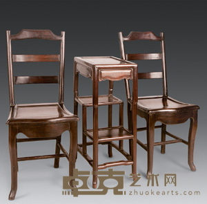 清 红木两椅一几 72×38×89.5cm×2（椅）；40.5×3