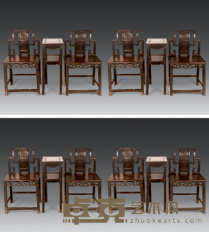 清 红木八椅四几 （椅）52×41×91cm；（几）40×30
