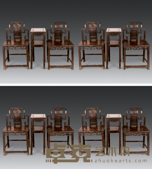 清 红木八椅四几 (椅)52×41×91cm;(几)40×30