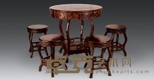 红木圆桌四凳 81×78.5cm；34×45cm