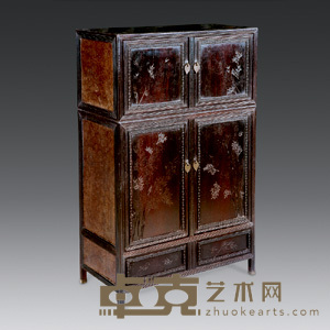 明晚期 紫檀嵌影木刻竹柜 38×19.8×64cm