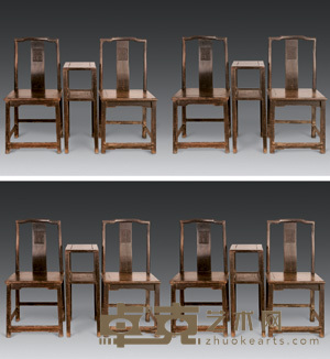 清 鸡翅木靠背椅（八椅四几） （椅）51×41×104cm；（几）40×3