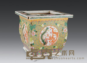 五彩开光四方花盆 20.5×20.5×20cm