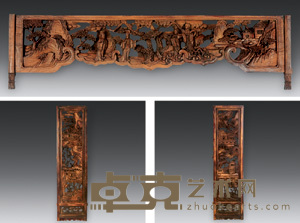 清 榉木山水楼台木雕 156×40cm×2；118×30cm