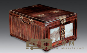 红木镶云石首饰盒 23.5×24×17cm