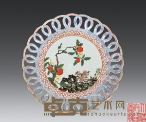粉彩花鸟果盘 直径23cm；高4cm