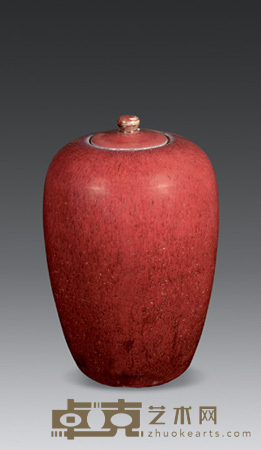 祭红釉带盖冬瓜罐 31×20cm