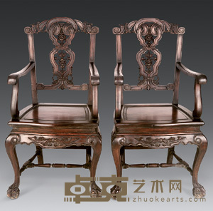 清 红木扶手椅（一对） 53×47×106cm