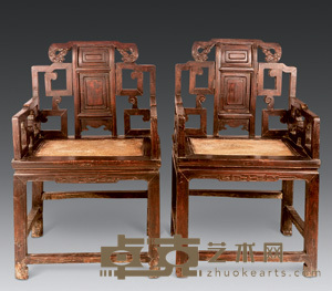 清 柞榛木什锦椅(一对) 64×50×99cm