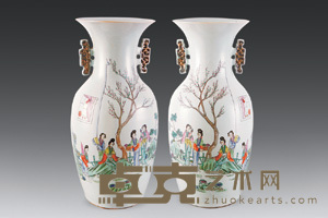 粉彩仕女花瓶（一对） 口径18cm；高44cm