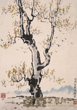 黄养辉 1958年作 春树 立轴 55×38.5cm